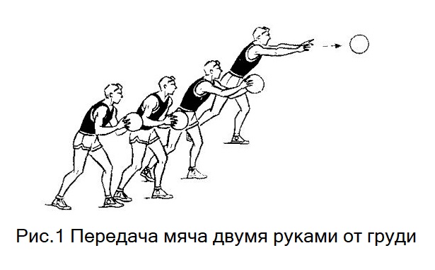 Передача мяча двумя руками от груди в баскетболе
